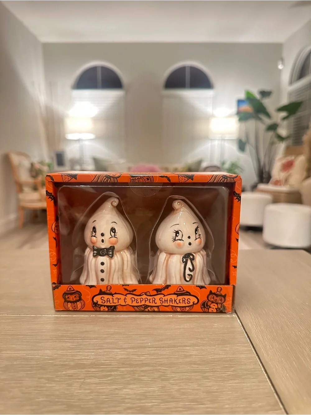 Halloween Ghost Salt & Pepper Shaker Set - White Ceramic